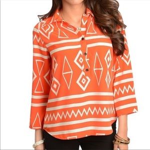 Orange and Cream geo print top